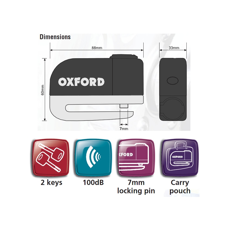 Moto zámok s alarmom na kotúč Oxford Screamer