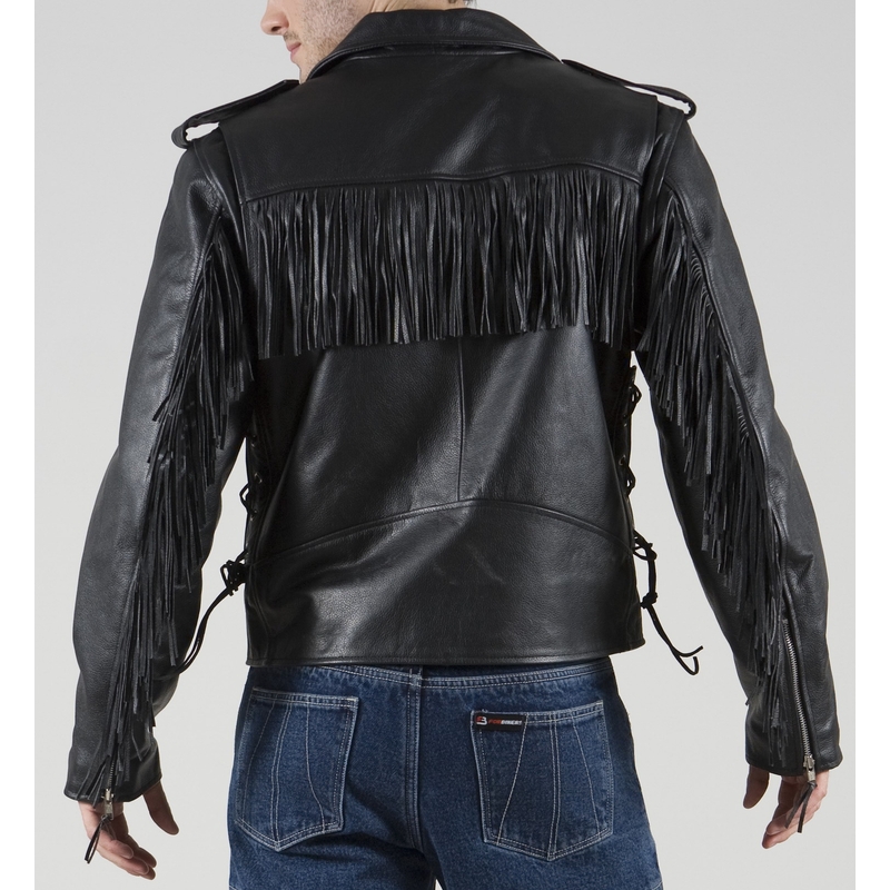 Kožená bunda na moto ForBikers Colorado so strapcami - vel. 4XL