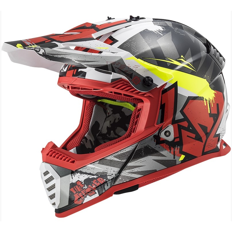 Motokrosová prilba LS2 MX437 Fast Evo Crusher čierno-červeno-fluorescenčno žltá