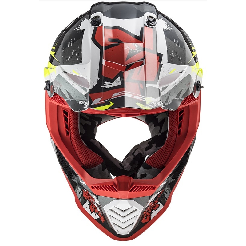 Motokrosová prilba LS2 MX437 Fast Evo Crusher čierno-červeno-fluorescenčno žltá