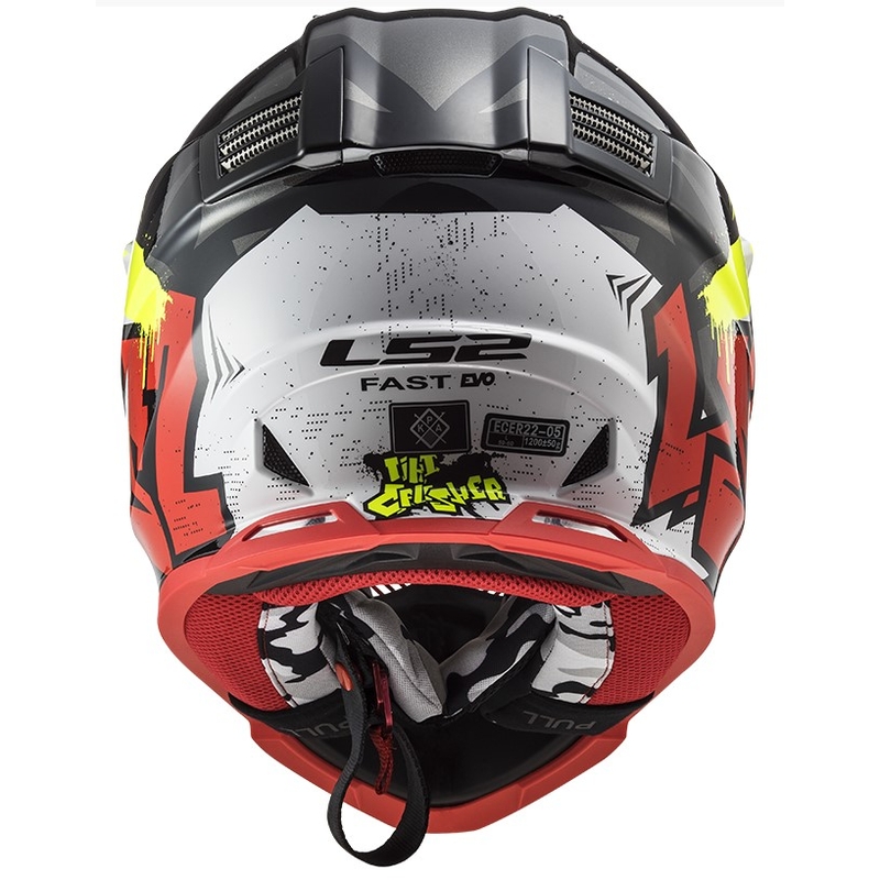 Motokrosová prilba LS2 MX437 Fast Evo Crusher čierno-červeno-fluorescenčno žltá