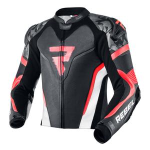 Bunda na motocykel Rebelhorn Rebel čierno-bielo-fluo červená výpredaj