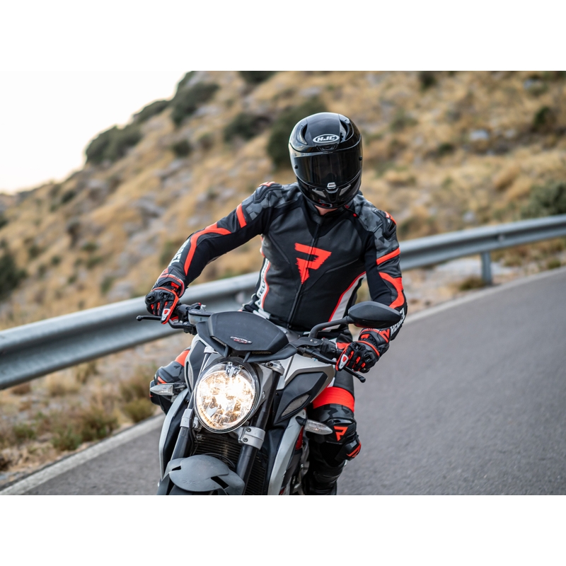Bunda na motocykel Rebelhorn Rebel čierno-bielo-fluo červená výpredaj
