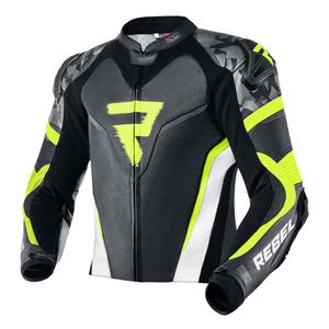 Bunda na motocykel Rebelhorn Rebel čierno-bielo-fluo žltá výpredaj