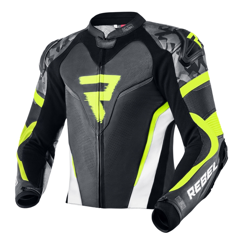 Bunda na motocykel Rebelhorn Rebel čierno-bielo-fluo žltá výpredaj