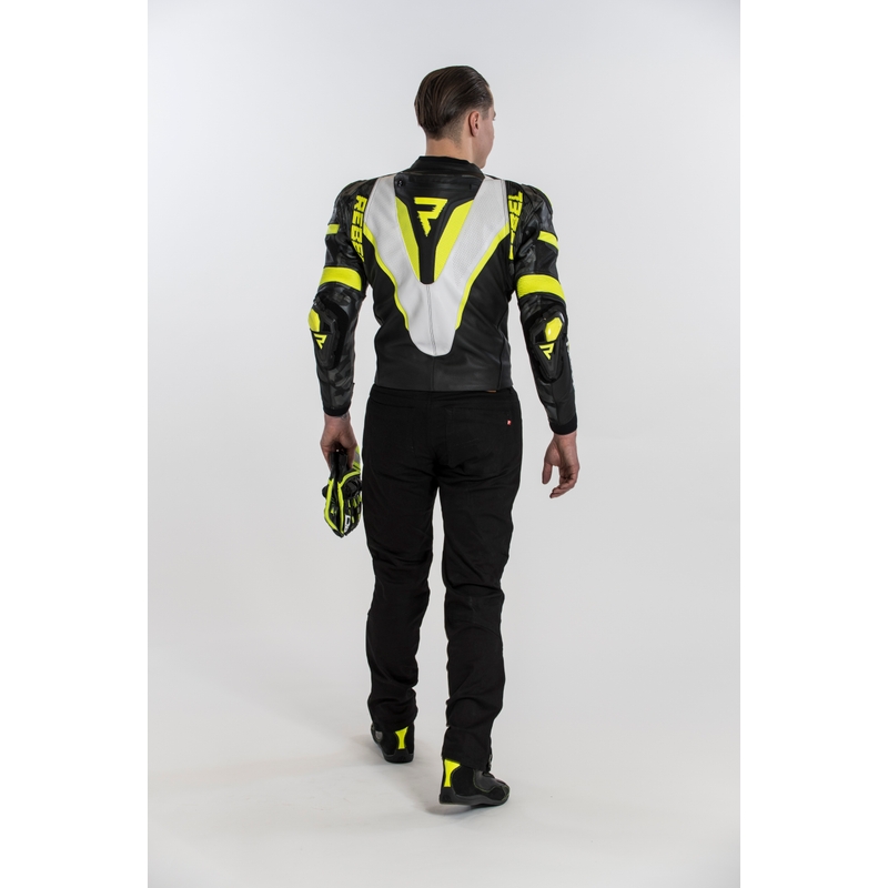 Bunda na motocykel Rebelhorn Rebel čierno-bielo-fluo žltá výpredaj