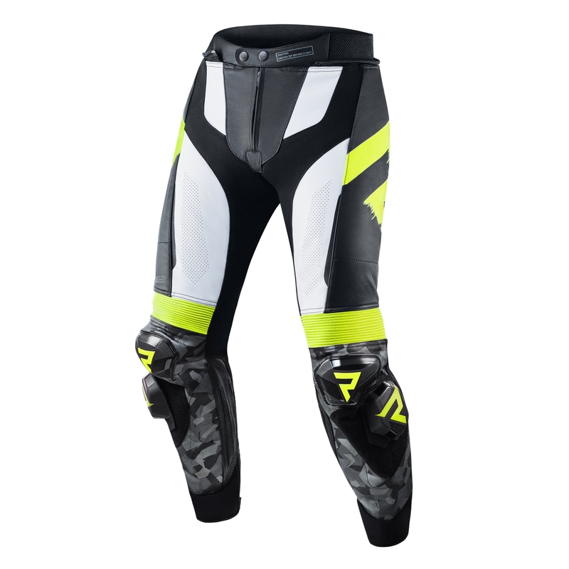 Nohavice na motocykel Rebelhorn Rebel čierno-bielo-fluo žlté výpredaj