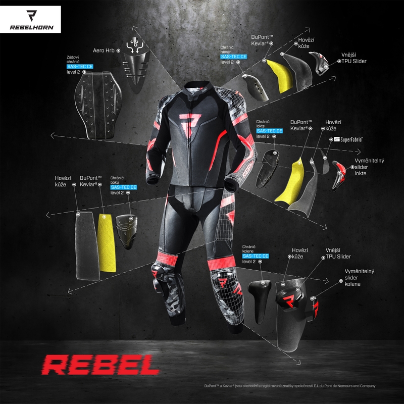 Kombinéza na motocykel Rebelhorn Rebel čierno-bielo-fluo žltá výpredaj