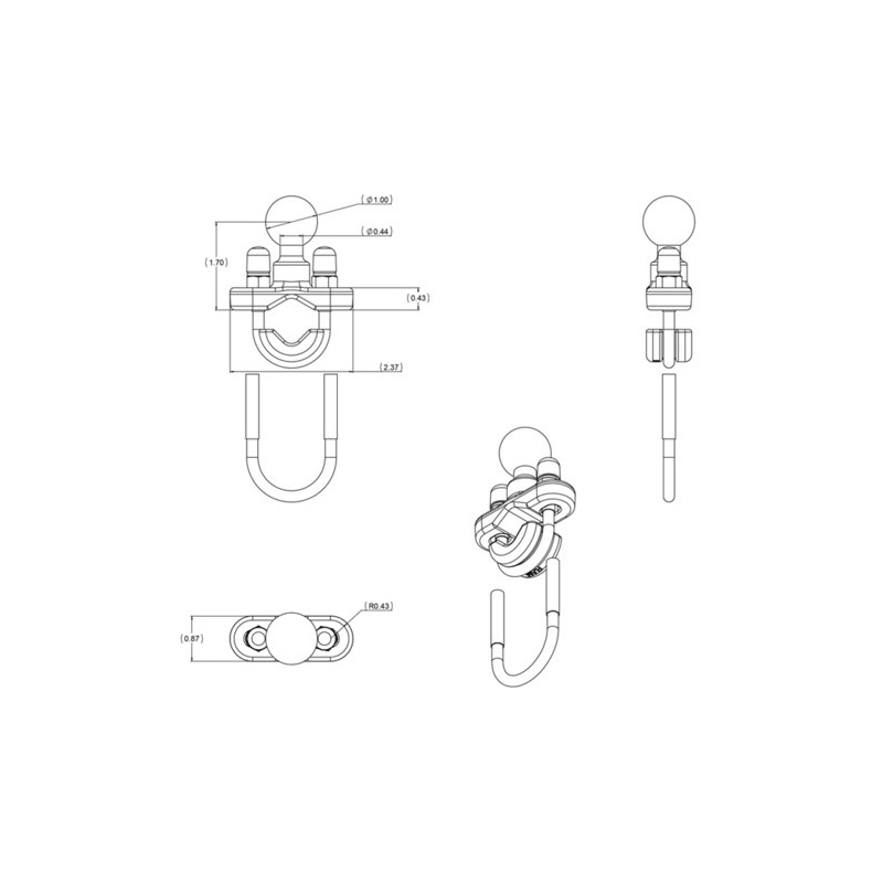 Objímka RAM Mounts s 1" čapom pre priemer rúrky 12,7-31,75 mm