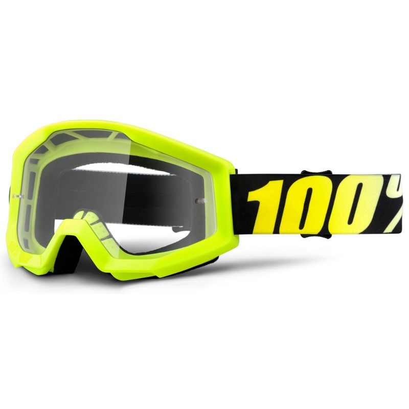 Motokrosové okuliare 100 % Strata čierno-fluorescenčno žlté (číre plexisklo)
