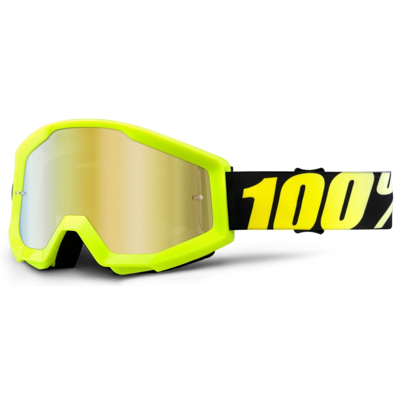 Motokrosové okuliare 100 % Strata čierno-fluorescenčno žlté (zlaté chrómové plexisklo)