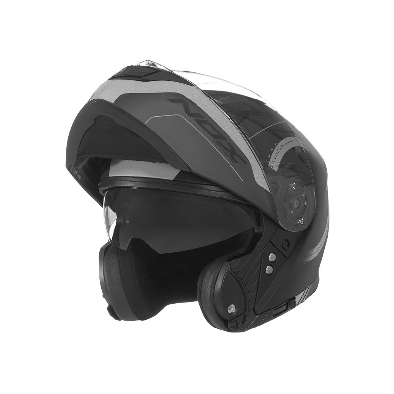 Odklápacia prilba na motocykel NOX N965 Peak čierno-strieborná