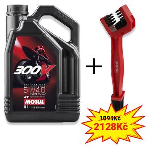 Sada olej 300V 4T FL Road Racing 5W40 4 l + kefa na čistenie reťaze Motul