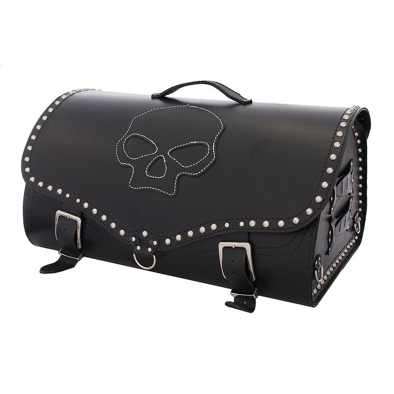 Kožený moto kufor na motocykel Chopper RSA-222B Skull výpredaj